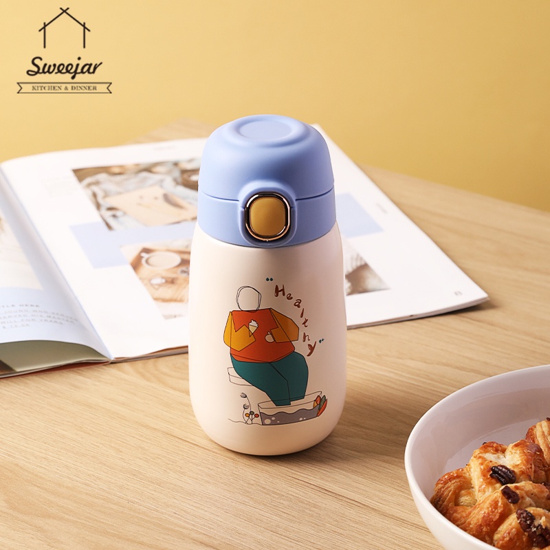 Bình nước giữ nhiệt SWEEJAR 320ml bằng thép không gỉ 304/ 201 thiết kế 2 lớp chống rò rỉ họa tiết hoạt hình dễ mang theo