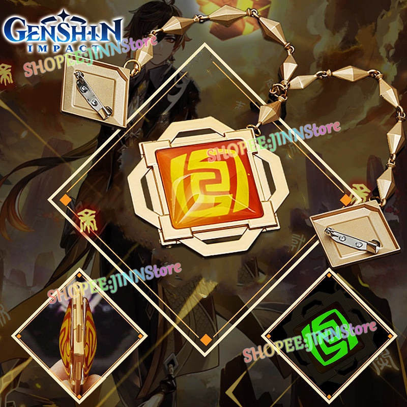 Jinn Mặt Dây Chuyền Hình Game Genshin Zhongli Liyue:Rocks Element Vision Với Dây Xích Hai Mặt Phản Quang Kích Thước Lớn Dùng Làm Quà Tặng Sinh Nhật
