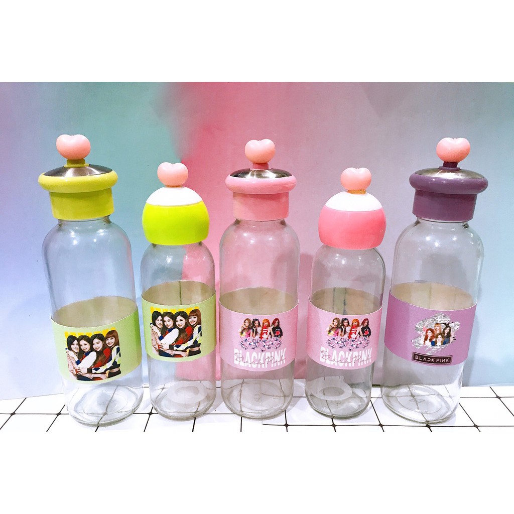 Bình nước blackpink lá cây 400ml BNCI18 thuỷ tinh bình nước cute chai nước dễ thương