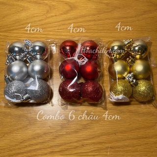 Combo 6 quả châu 4cm phối kiểu bóng mờ kim tuyến treo trang trí Noel