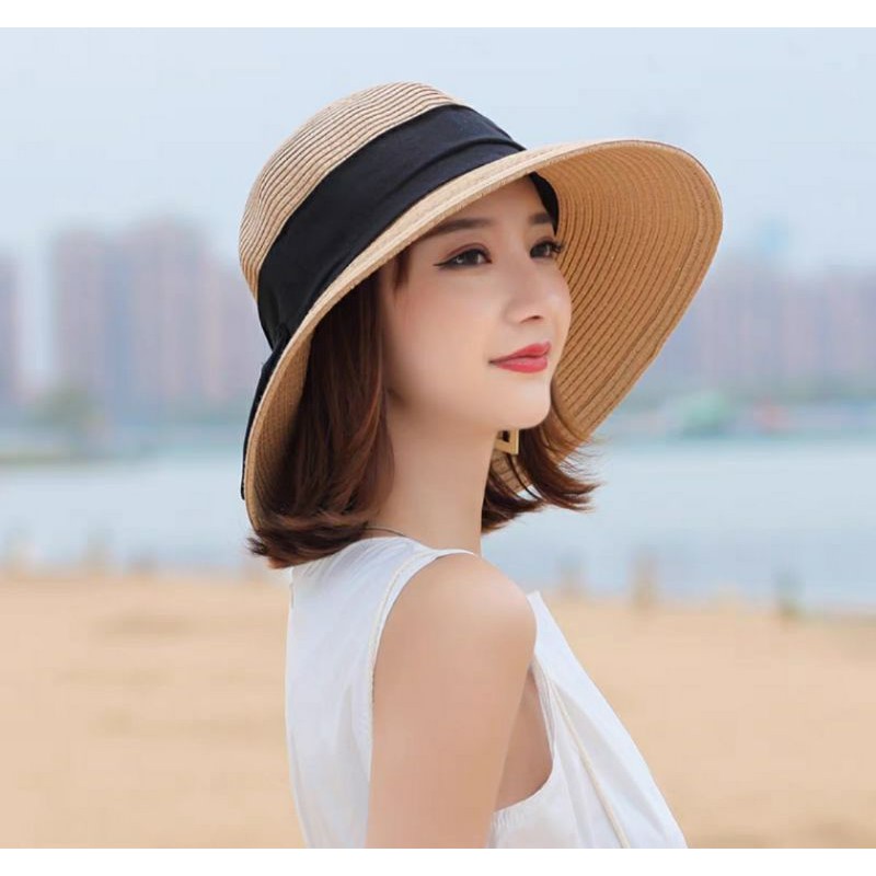 nón cói đi biển rộng vành thời trang Hàn Quốc