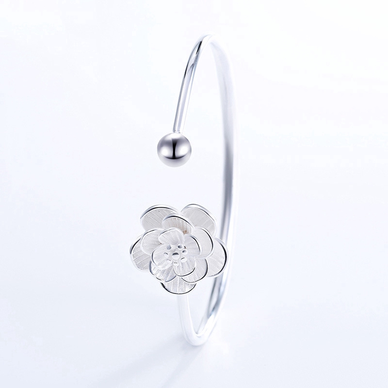 Hàn Quốc-Phong Cách Đơn Giản Thời Trang Vòng Tay Bạc Hoa Anh Đào Lãng Mạn Tay Mở Vòng Tay