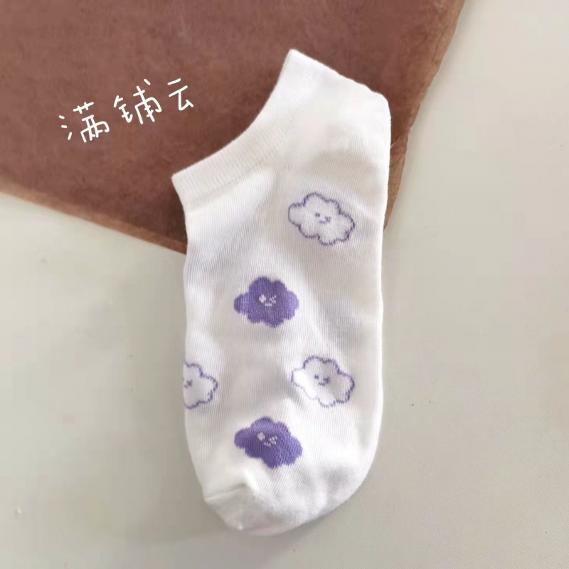 Vớ Thuyền Mỏng Mùa Hè Miệng Nông In Họa Tiết Thỏ Đám Mây Phong Cách Nhật Bản Dễ Thương Cho Nữ