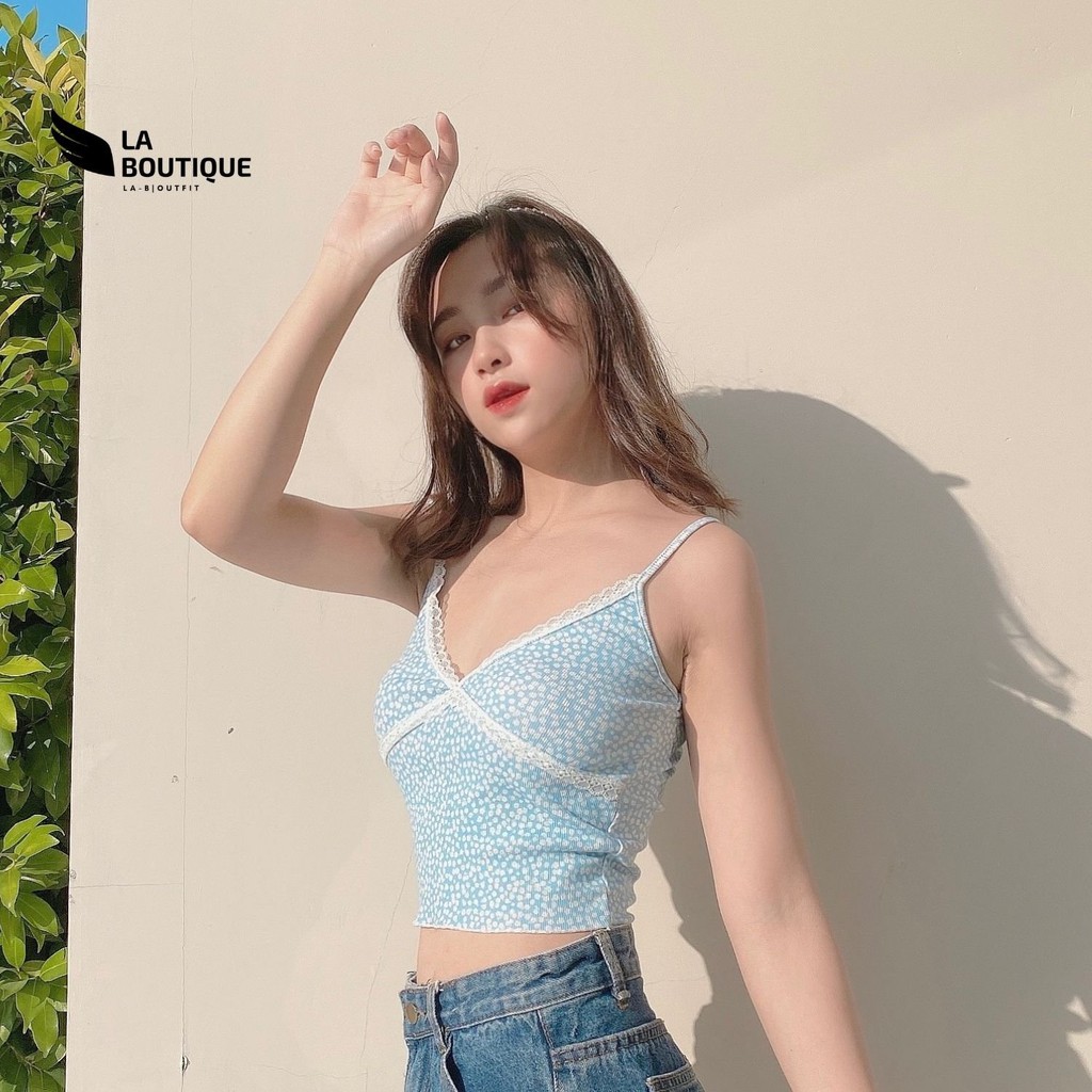 Áo 2 dây Croptop Hoa Nhí Đính Ren Ôm Body LA BOUTIQUE LA01