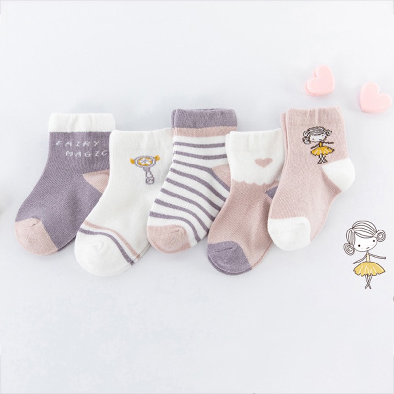 Set 5 Đôi Vớ Cotton Xinh Xắn Dành Cho Bé