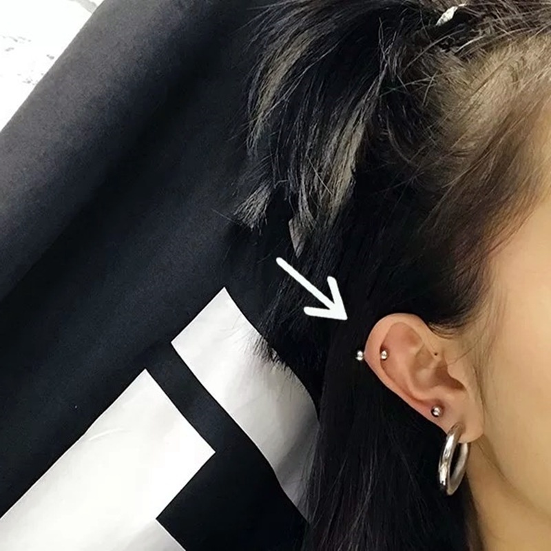 1 Khuyên Tai Thép Titan Hai Đầu Màu Bạc Phong Cách Hàn Quốc Cho Nam Và Nữ