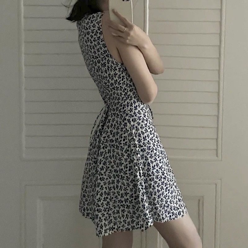 Đầm Không Tay In Hình Thiên Nga Phong Cách Retro Thời Trang Mùa Hè Cá Tính