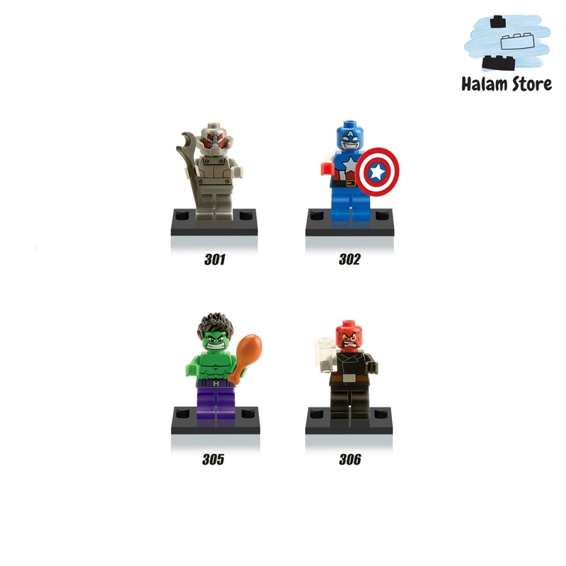 XINH X0120 Đồ chơi xếp hình lego Minifigures siêu anh hùng Marvel - Mô hình Captain America Hulk Ultron Red skull