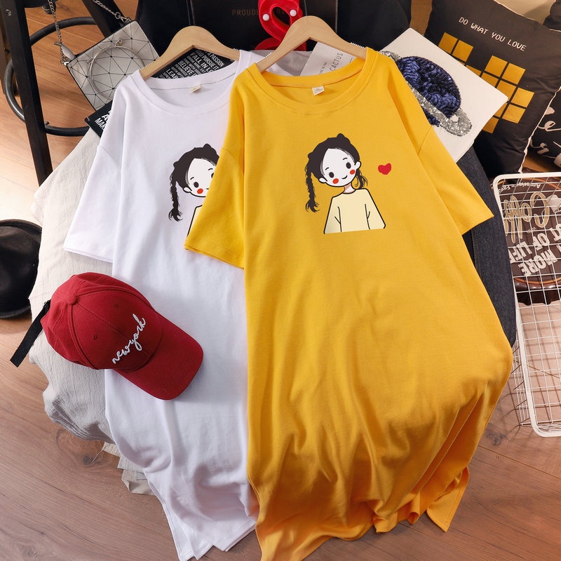 Váy Suông Đầm Suông In Hình Cô Gái Yêu Đời From Rộng Dáng Dài Tới 75kg Hot Trending TTDS0323