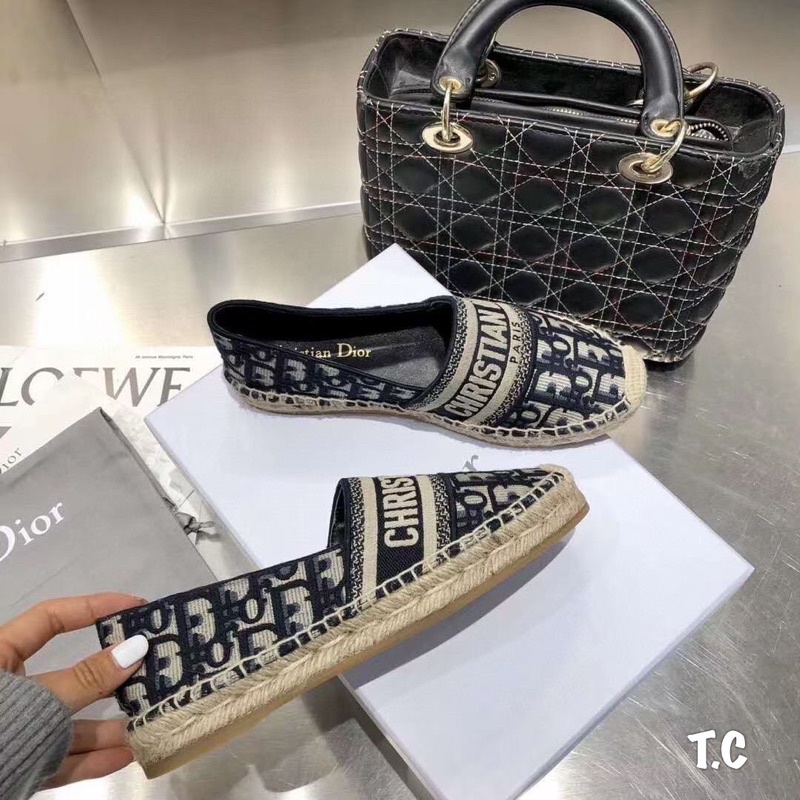 Giày slipon D i o r thêu vân nổi viền cói fullbox