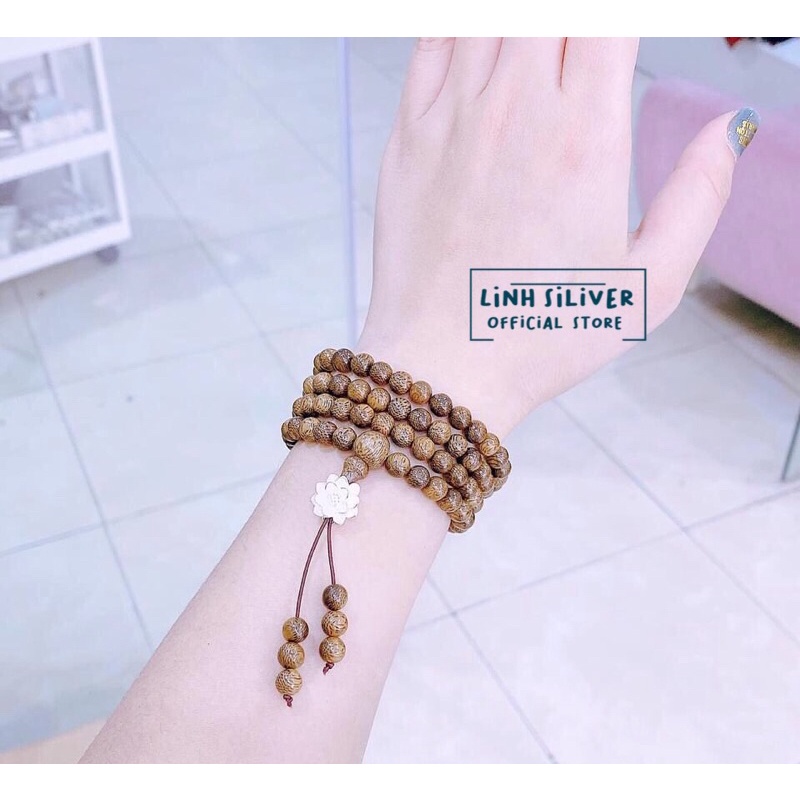 VÒNG TRẦM 108 HẠT MIX SEN BẠC TA - VÒNG 6LY