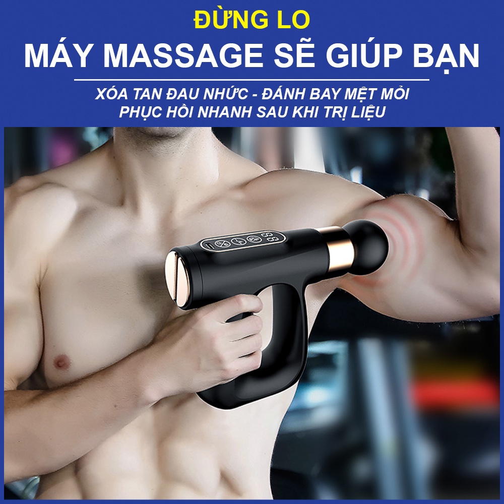 Máy massage cầm tay METAMO 4 đầu 12 cấp độ nóng xung điện trị đau nhức toàn thân hiệu quả, súng massage kèm 4 đầu mát xa
