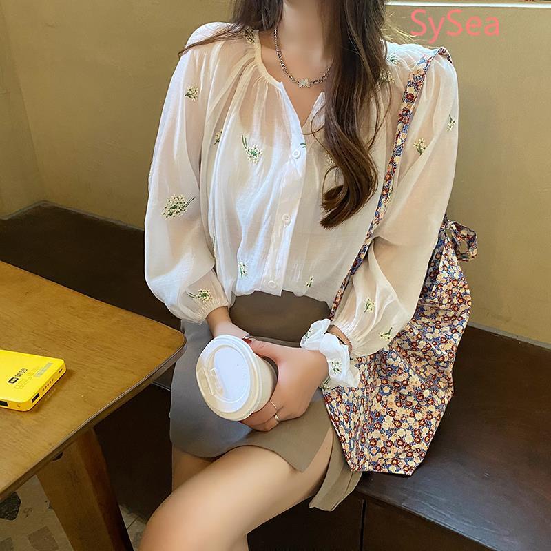 Plus Áo Sơ Mi Chiffon Chống Nắng Họa Tiết Hoa Phong Cách Pháp Cá Tính