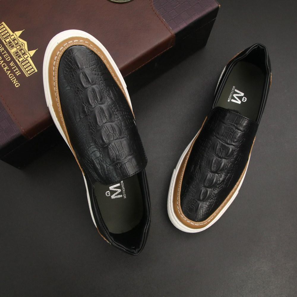 giày lười nam thời trang cá tính G574 giày vân cá sấu đen nâu kết hợp | BigBuy360 - bigbuy360.vn