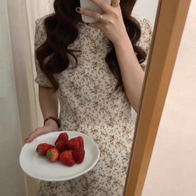 Váy hoa vintage cổ tròn Ulzzang style 🌸 VKE3038-1 Hàng Quảng Châu | BigBuy360 - bigbuy360.vn