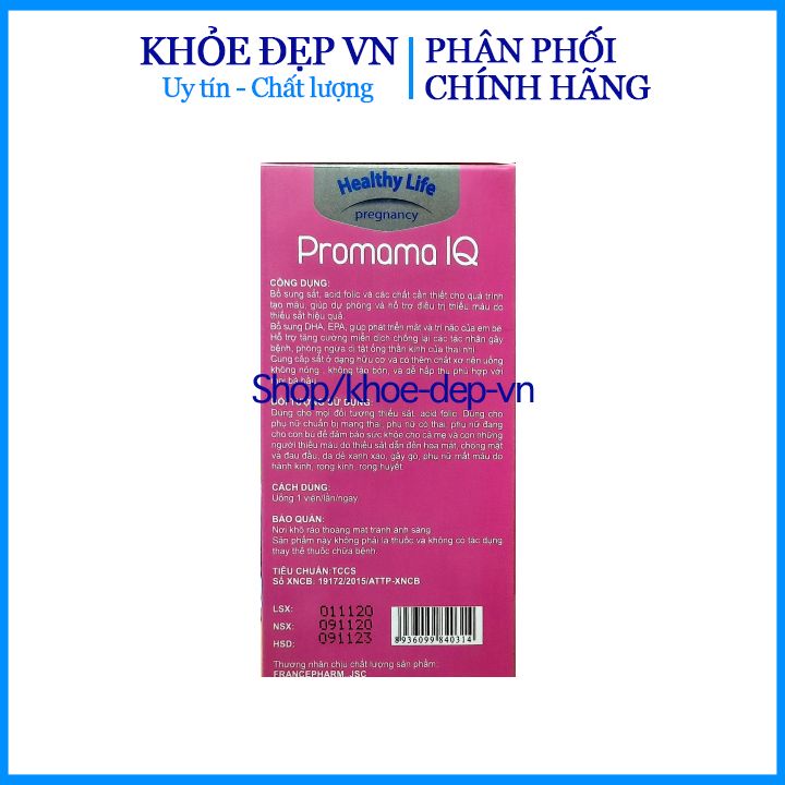 Vitamin Cho Mẹ Bầu Promama IQ- Hộp 30 viên bổ sung vitamin và dưỡng chất cần thiết cho phụn nữ mang thai