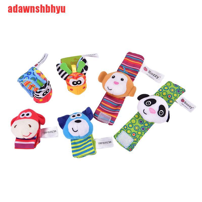 [adawnshbhyu]Sozzy Cute 2-piece Soft Baby Toy Wristband Cartoon Animal Plush BellRing Bell