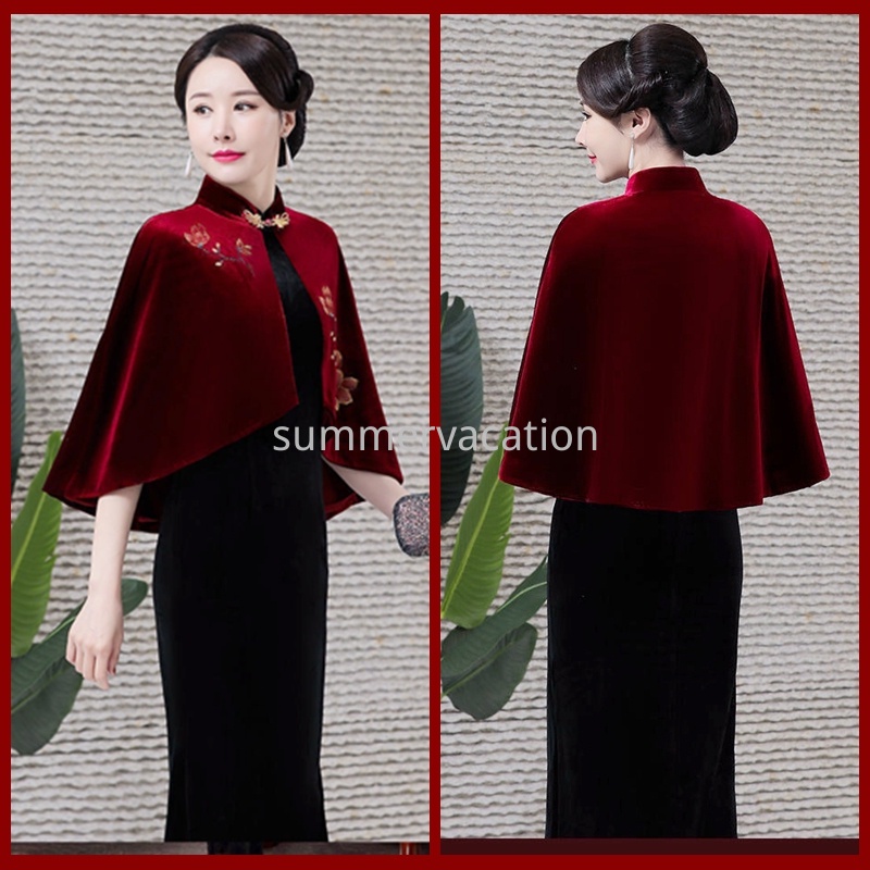 Đầm sườn xám vải nhung thêu họa tiết thủ công thời trang năm mới cho nữ | BigBuy360 - bigbuy360.vn