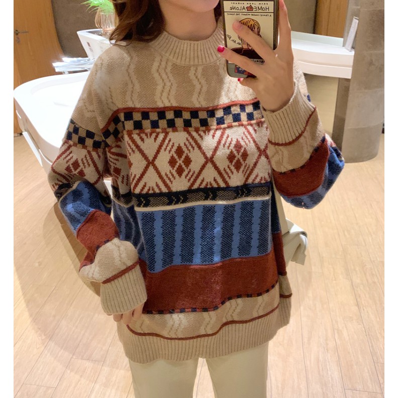 Sweater pullover loose sweater Korean knit sweater long sleeve sweater ...
