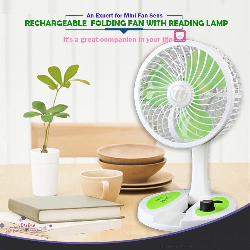Quạt Để Bàn Pin Sạc Tích Điện Xếp Gọn 2in1 Model KC5811 Có Đèn Led Dung Lượng Pin 1600mah Dùng Lâu