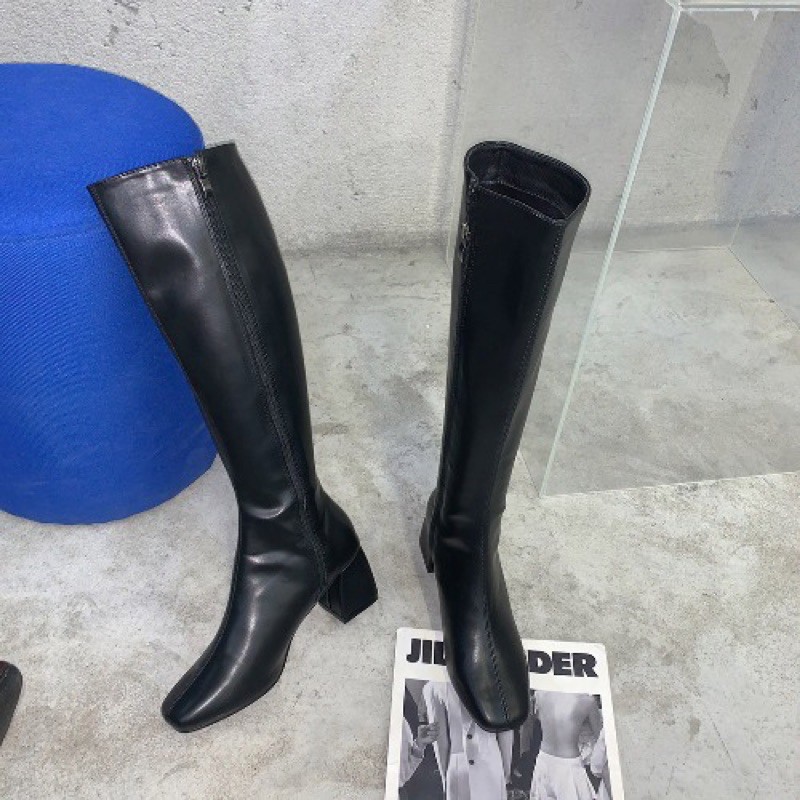 HÀNG CÓ SẴN Boots cao cổ chất liệu da mềm đế vuông 5cm