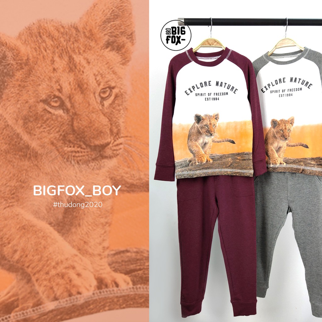 Bộ dài tay bé trai BIGFOX - MISS MEOW size đại, bộ thu đông cho bé phong cách Âu Mỹ hình in Con Báo 10 - 36kg QATE