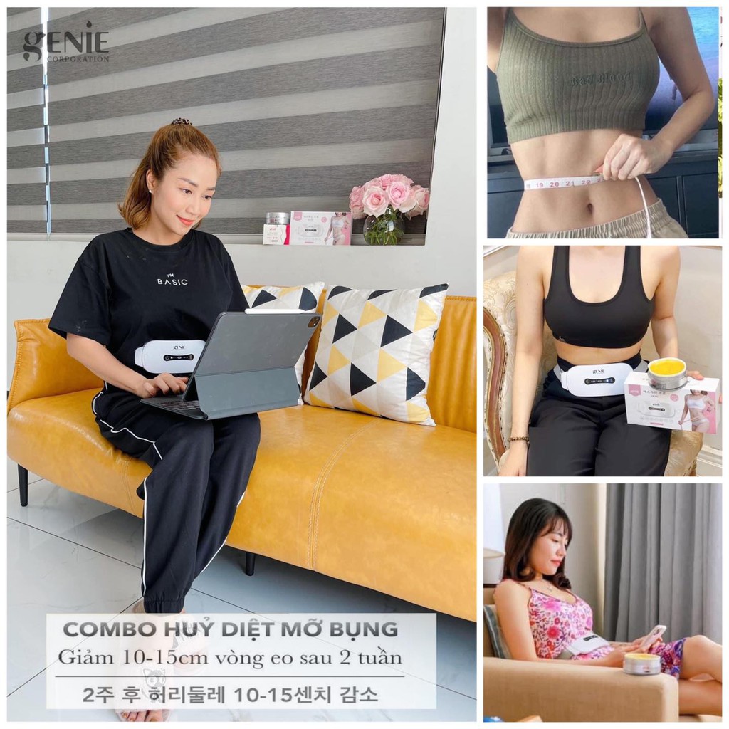 Combo Máy massage bụng Genie Sline Pro + Gel tan mỡ Sauna Belly CHÍNH HÃNG Hàn Quốc