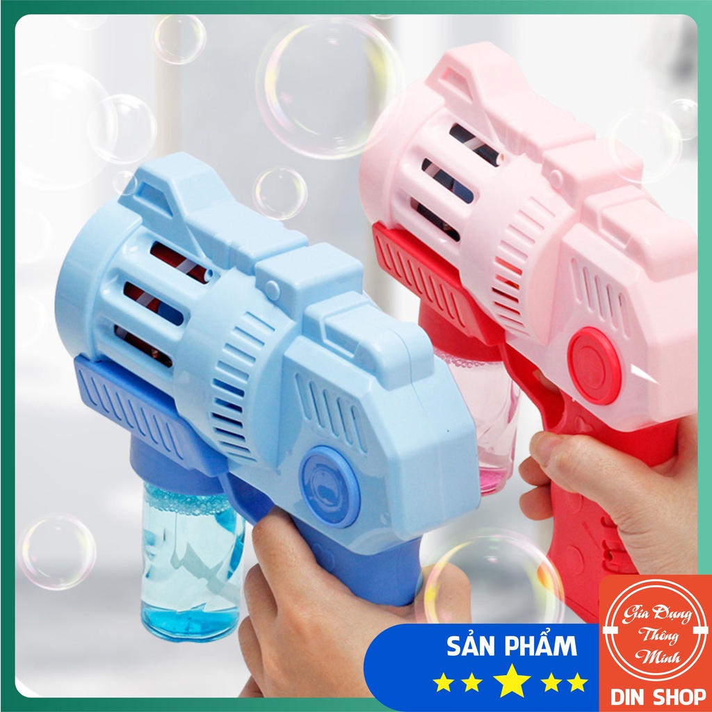 Súng Bắn Bong Bóng Xà Phòng 5 Nòng Có Đèn Có Nhạc 🚀DIN SHOP🚀 Máy Phun Thổi Bong Bóng Tự Động Dùng Pin - Đồ Chơi Trẻ Em