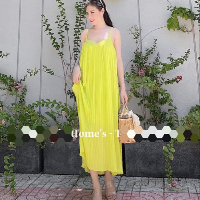 đầm hai dây dập li - hàng cao cấp