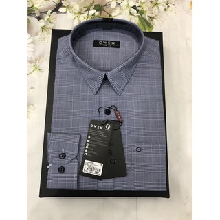 ÁO SƠ MI DÀI TAY OWEN MẪU MỚI 2020_ FREE SHIP _KẺ NHỎ NAVY TRẮNG_AS21057