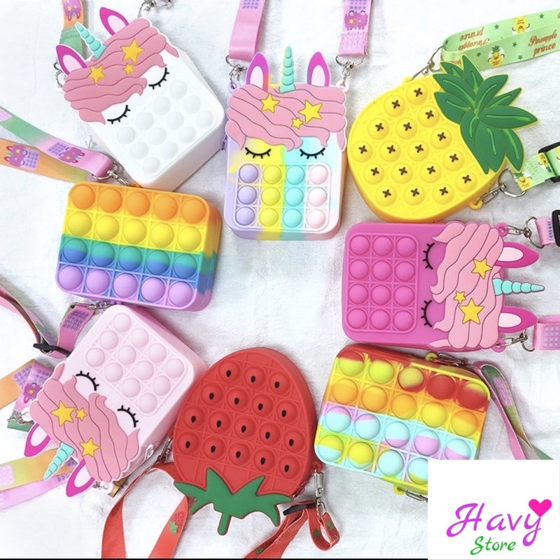 HVS F400 Túi pop it đeo chéo Hot hit dành cho bé phiên bản mới nhất hình kỳ lân-thỏ xinh