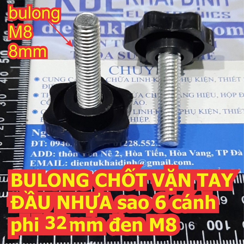 BULONG bu lông CHỐT VẶN TAY ĐẦU NHỰA sao 6 cánh phi 32mm đen M8 8mm dài 10mm ~ 70mm kde6593