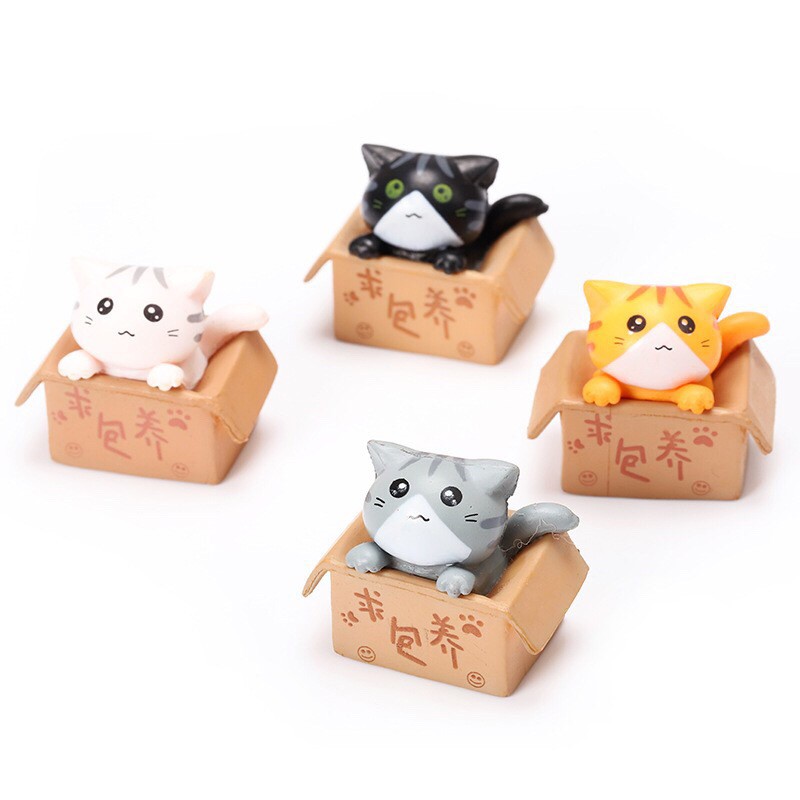 Tiểu cảnh mèo ngồi hộp trang trí sen đá, xương rồng, terrarium, charm slime, cây cảnh mini, cây để bàn, đồ trang trí