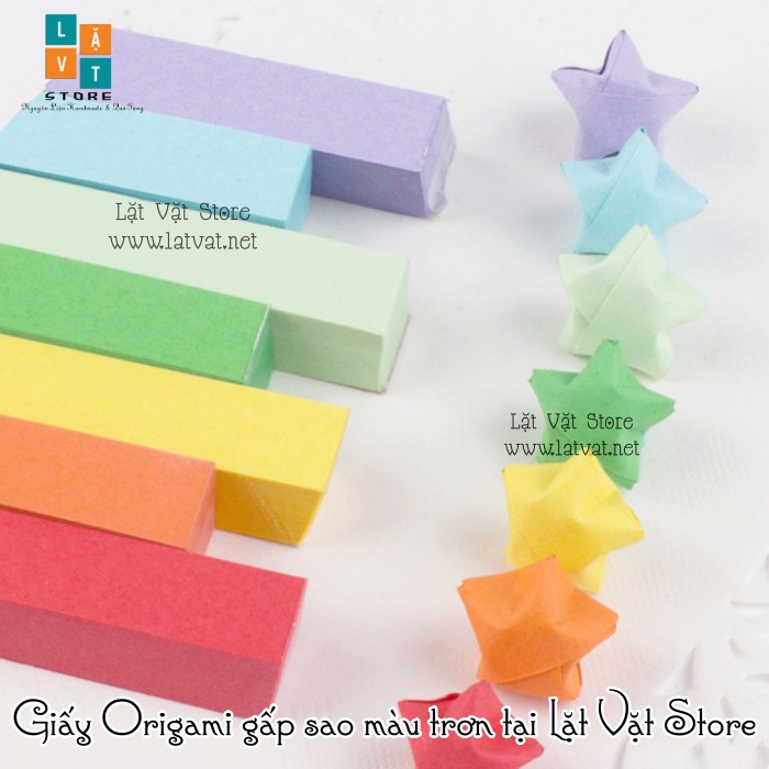 Mới giấy gấp sao màu đơn sắc nhiều màu - origami star paper - ảnh sản phẩm 6