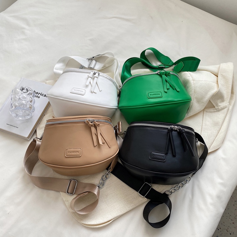 IELGY Túi Đeo Vai Màu Trơn Có Khóa Kéo Phong Cách Hàn Quốc Thời Trang Cho Nữ