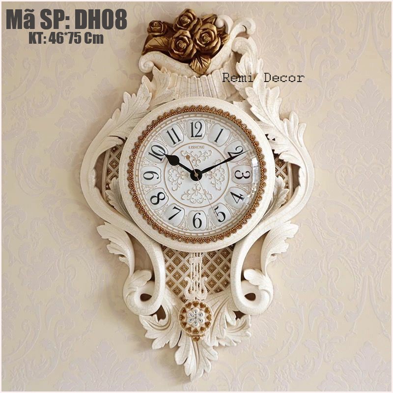 Đồng hồ treo tường quả lắc tân cổ điển - Trang trí phòng khách đẹp - Đồ decor cao cấp - Máy pin kim trôi sang trọng