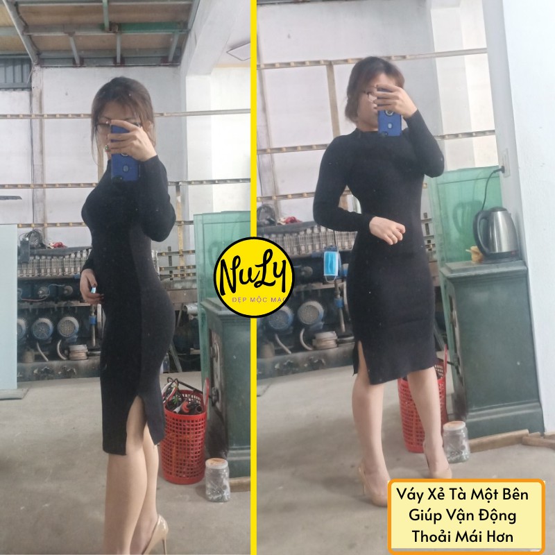 Váy Dài Tay Cổ Lọ Nữ, Đầm Body Form Ôm Lên Dáng Đẹp Màu Đen NULY, VBCL | BigBuy360 - bigbuy360.vn