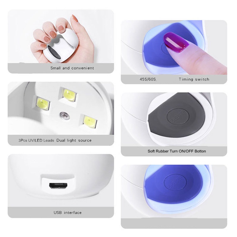 Đèn LED UV Sấy Khô Móng Tay Mini 3W Giao Diện USB Hình Quả Trứng Thông Minh