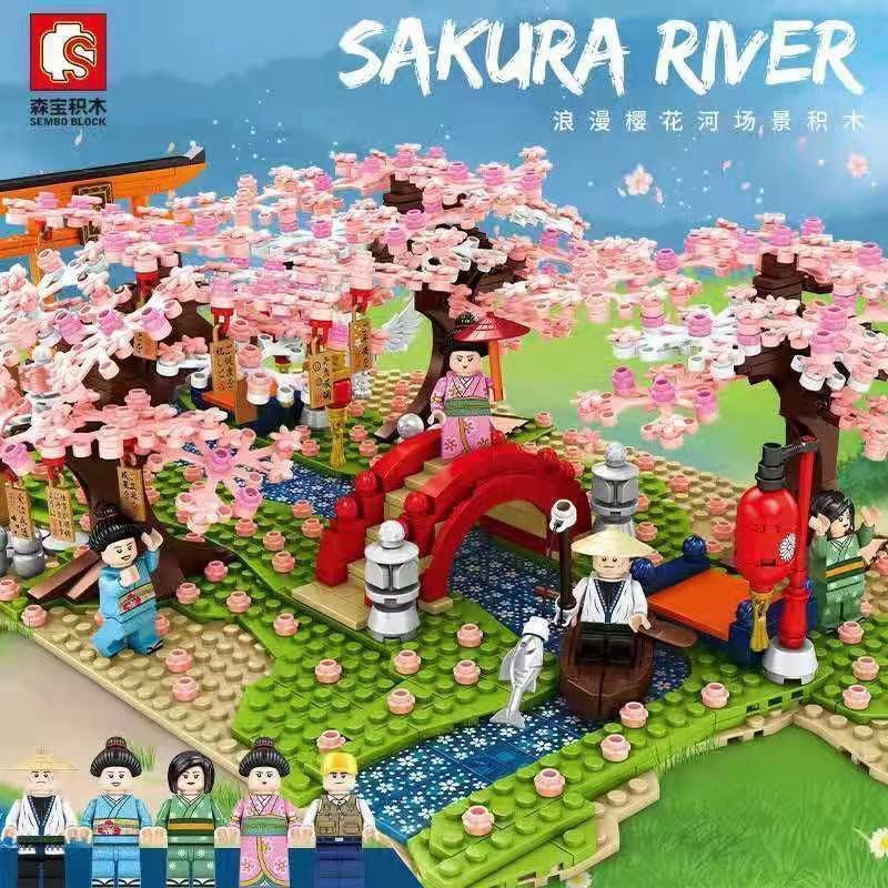 Tương thích với Lego Senbao Building Blossom Cherry Khinh khí cầu Chế độ xem phố Xếp hình Đồ chơi Lãng mạn 520 Ngày
