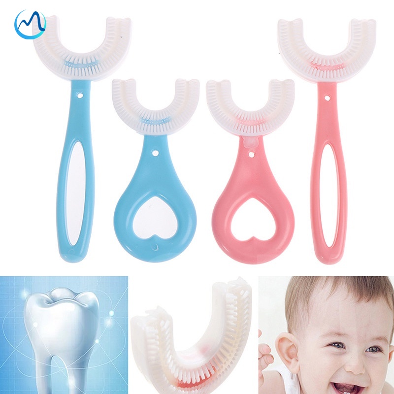 Bàn Chải Chữ U Silicon Cho Bé Và Kem Đánh Răng Dạng Bọt Từ 2 đến 12 Tuổi