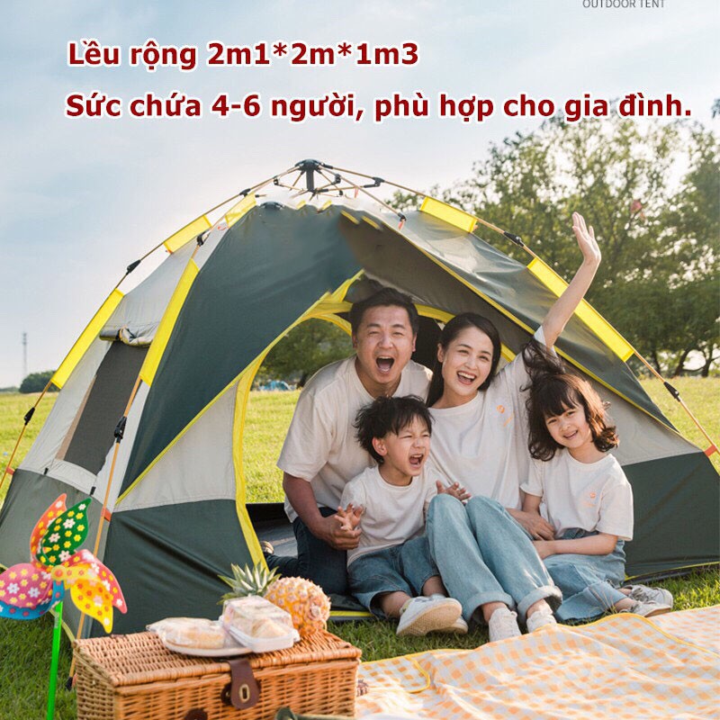 Lều cắm trại tự bung, lều phượt du lịch tự bung dành cho 4-6 người, chống nước, tia bức xạ, thông gió 2 chiều 3 CỬA