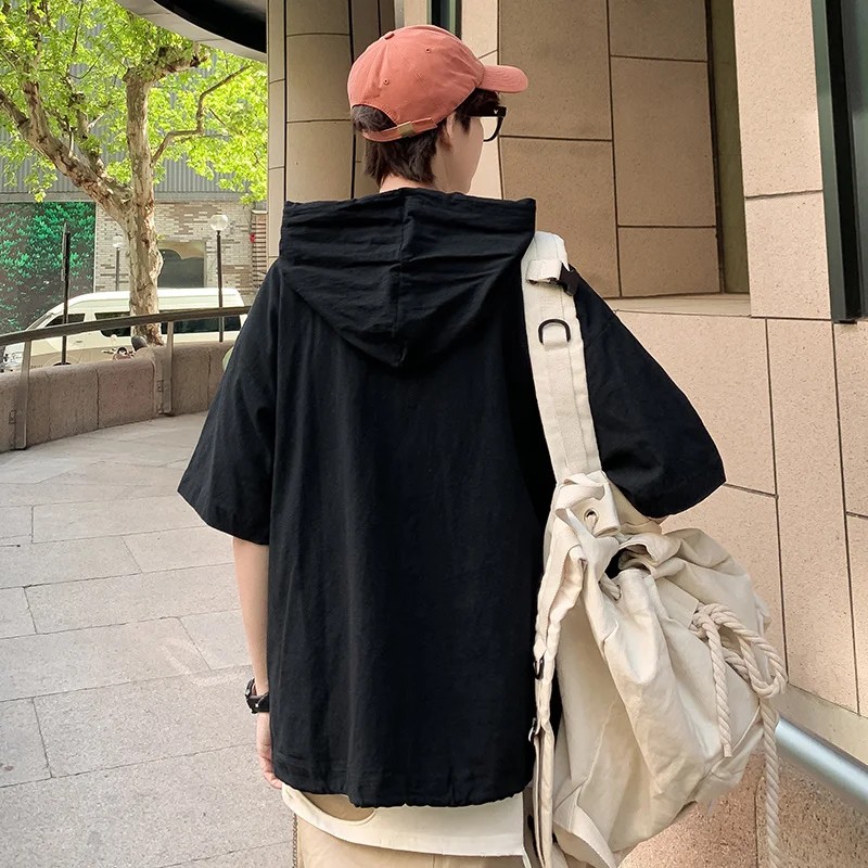 Áo Hoodie Tay Ngắn Thời Trang Hè 2021 Phong Cách Hong Kong Cho Nam