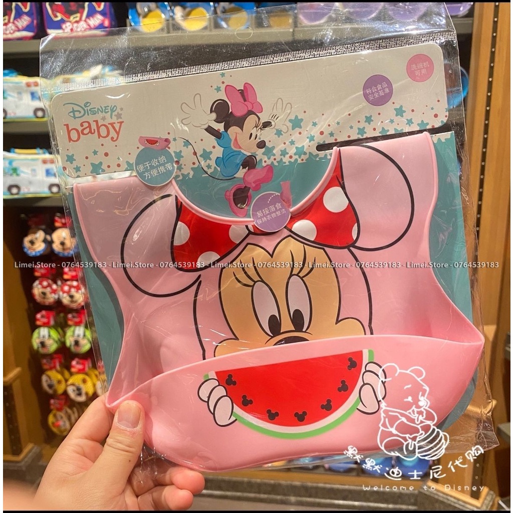 Khăn yếm ăn dặm silicon hình Mickey Minnie Frozen Car Stitch cho trẻ em bé trai gái Disney