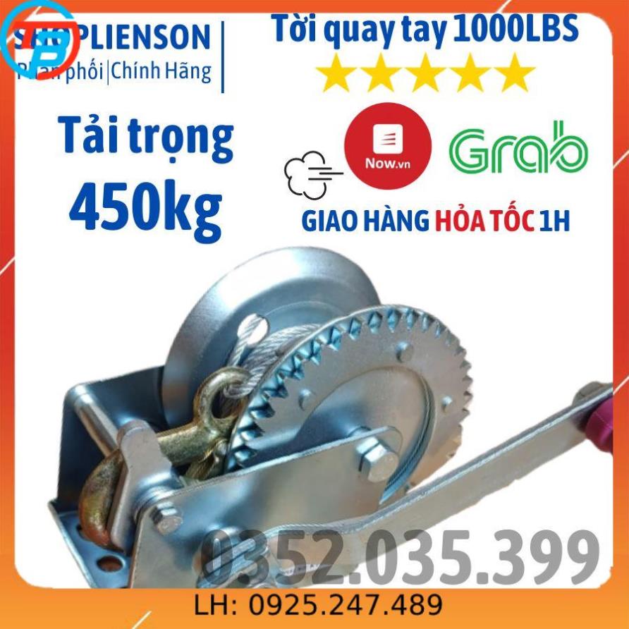 Tời Quay Tay 1000 LBS Tải Trọng 450 Kg Có Cáp Móc 8 Mét Liên Sơn