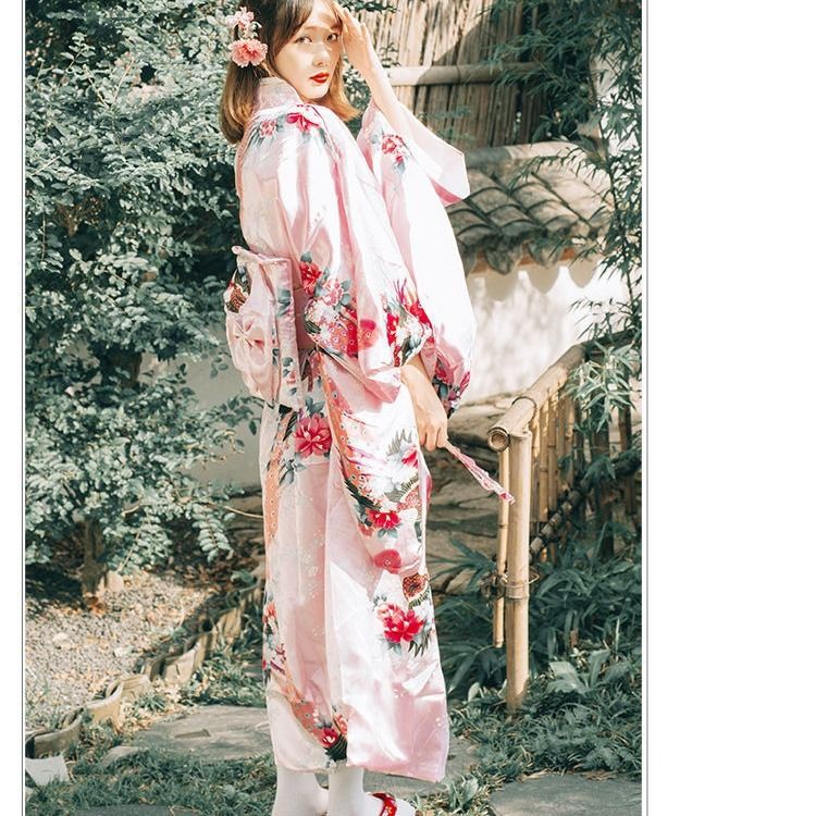 Áo Khoác Kimono Dáng Dài Họa Tiết Chim Hạc Phong Cách Truyền Thống Nhật Bản