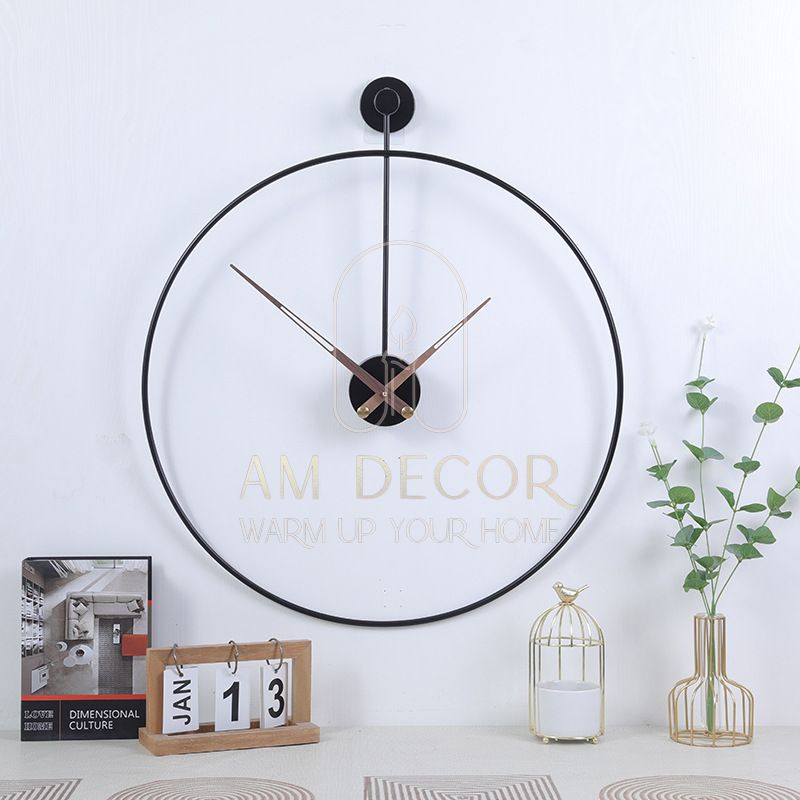 Đồng hồ treo tường tối giản phong cách Bắc Âu sắt rèn quả lắc nội thất decor trang trí phòng khách sang trọng - AM Decor
