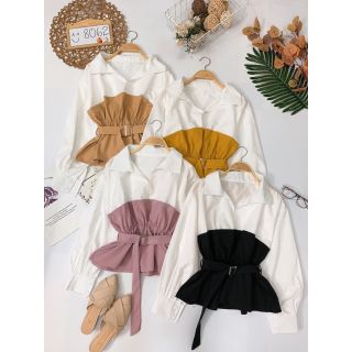 Áo sơ mi phối kèm belt Quảng Châu(Ảnh thật)