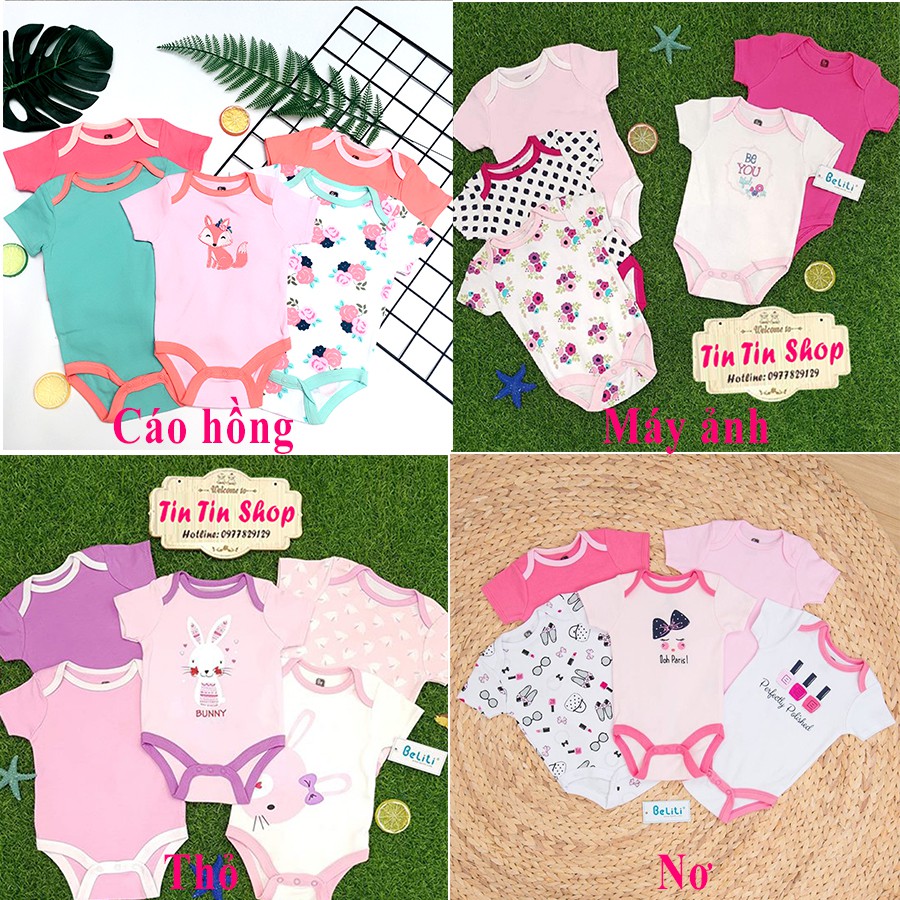 (Được chọn mẫu)SÉT 5 BODYSUIT CỘC TAY CHO BÉ TRAI BÉ GÁI BELITI XUẤT MỸ TTS197