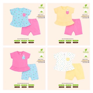 Bộ cộc tay cài vai gấu xòe bé gái Lullaby NH29-20