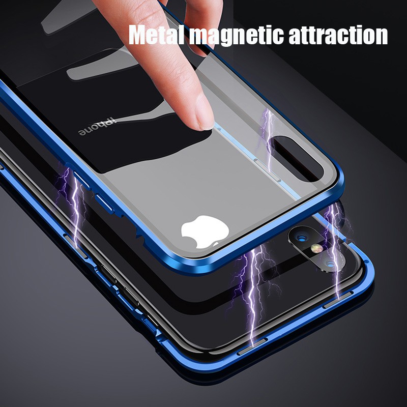 Ốp lưng điện thoại 360 kim loại hai mặt cho iPhone X XR XS 11 Pro MAX 6 6s 7 8 plus bằng kính cường lực